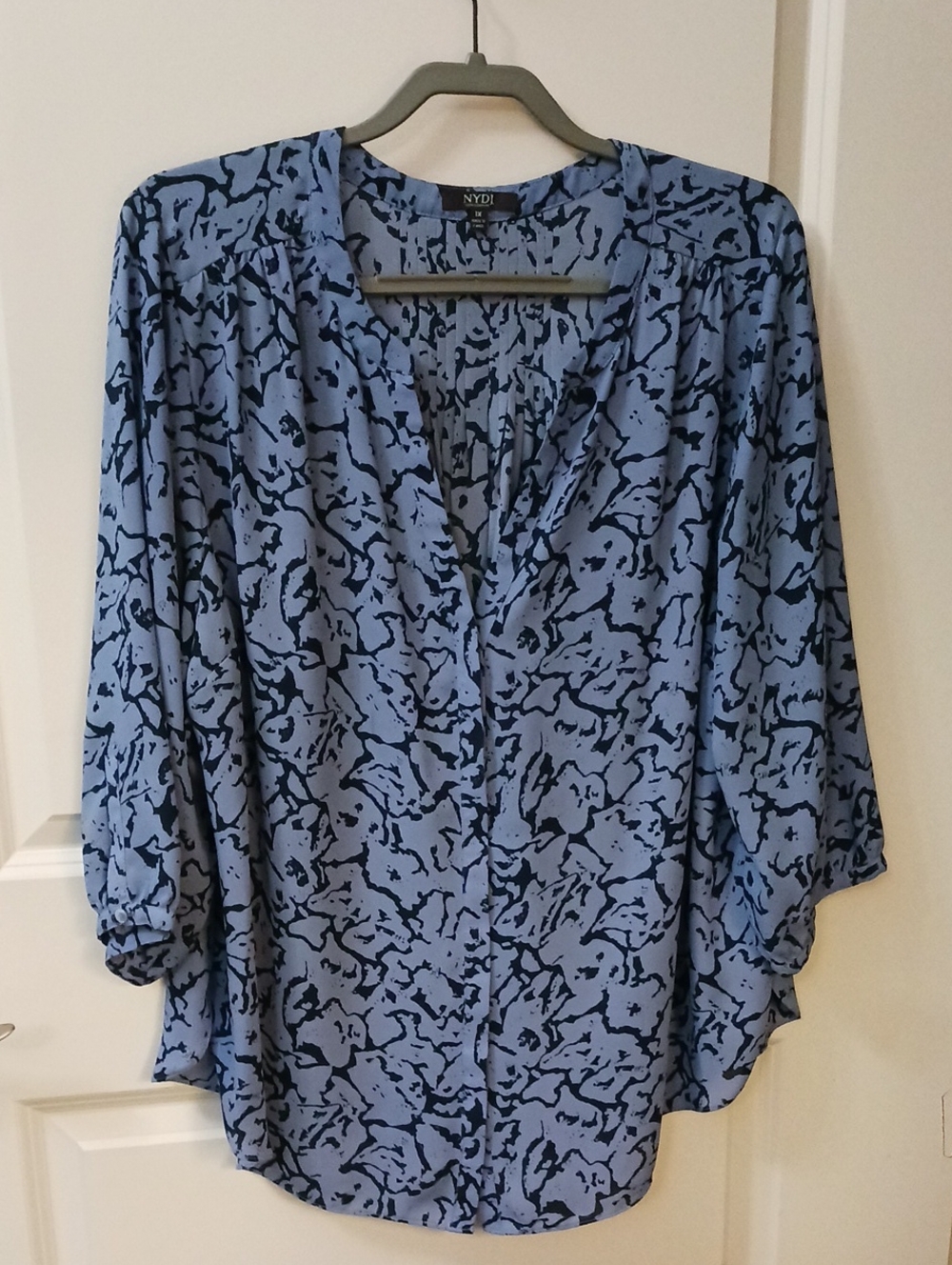 NYDJ Light Blue Abstract-Print V-Neck Blouse